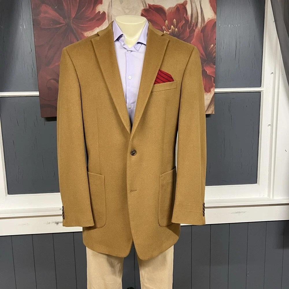 Arnold Brant Cashmere Blazer Jacket Sport Coat Mens 44L Long Golden Brown